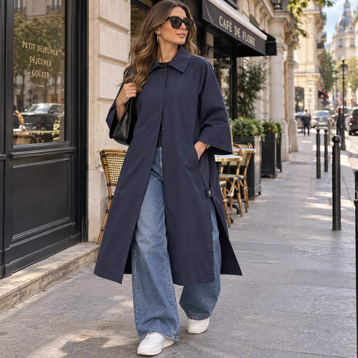 Trench long oversize à fentes sur le côté