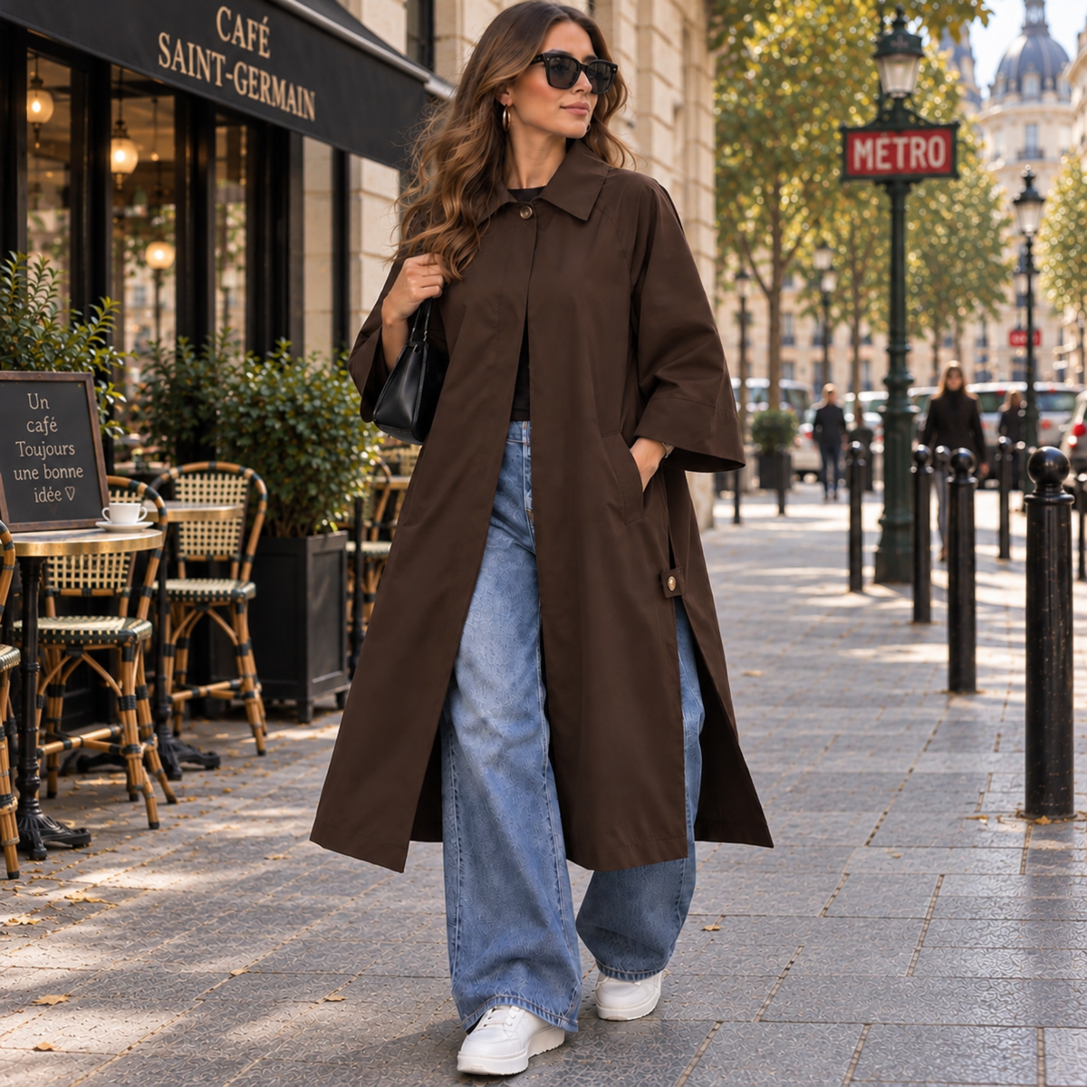 Trench long oversize à fentes sur le côté