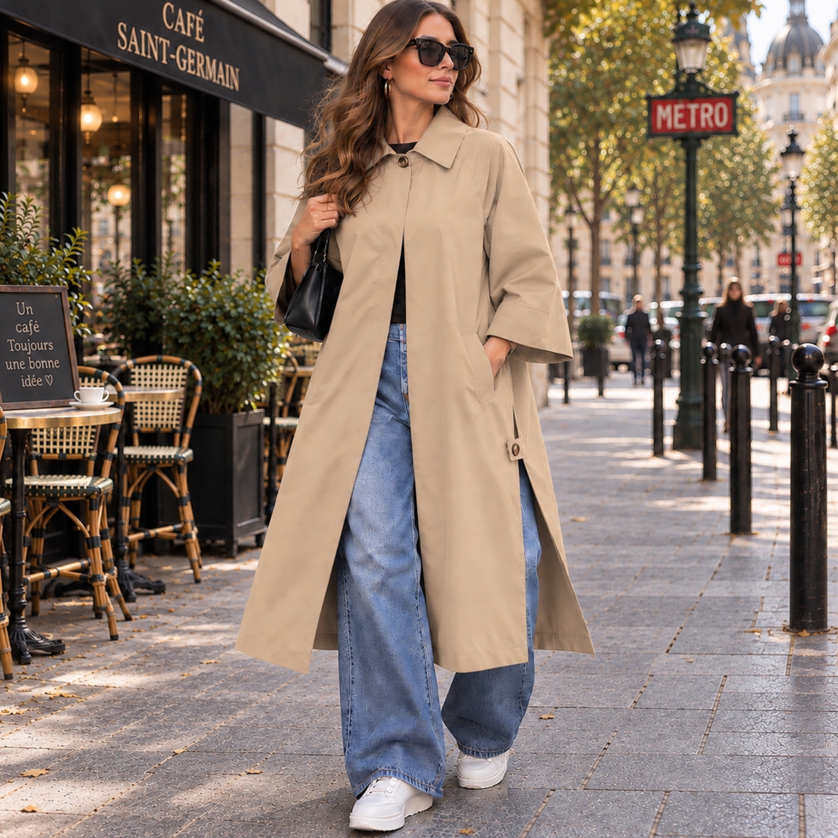 Trench long oversize à fentes sur le côté