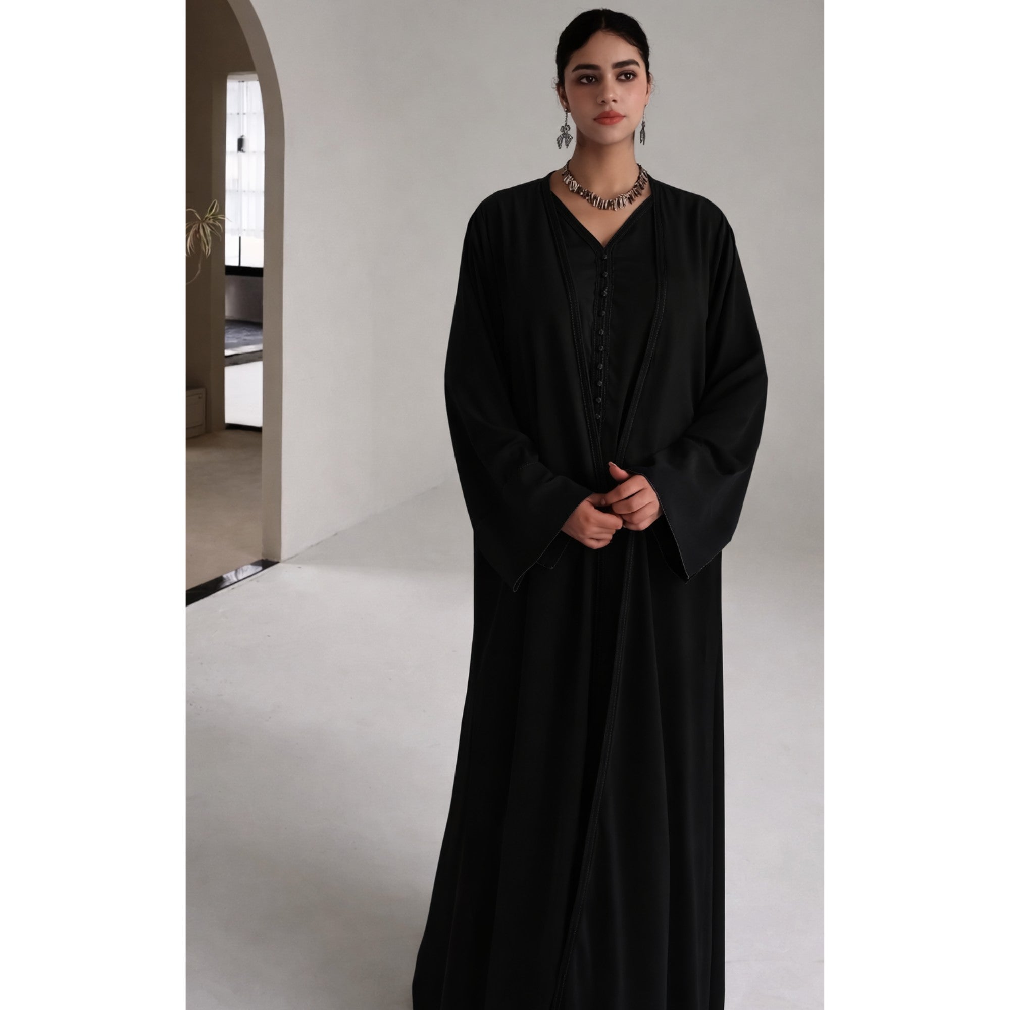 Ensemble kimono bicolore 2 pièces noir