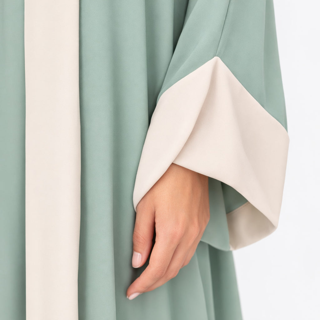 Ensemble Abaya et kimono bicolore 2 pièces vert