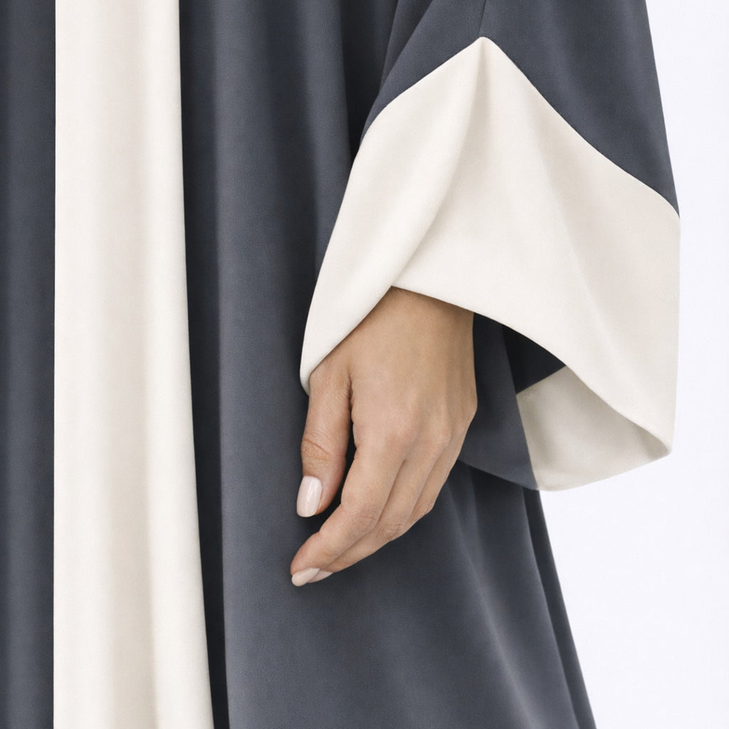 Ensemble Abaya et kimono bicolore 2 pièces gris foncé