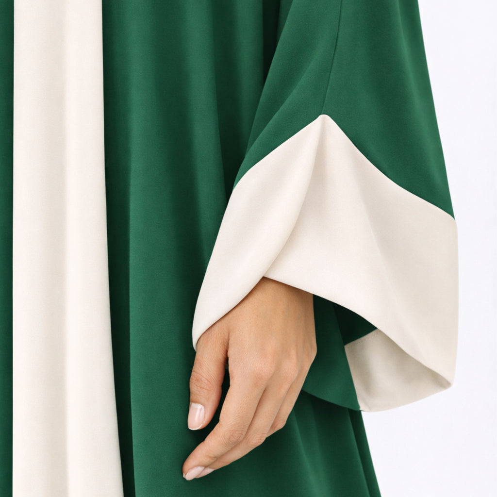 Ensemble Abaya et kimono bicolore 2 pièces vert sapin