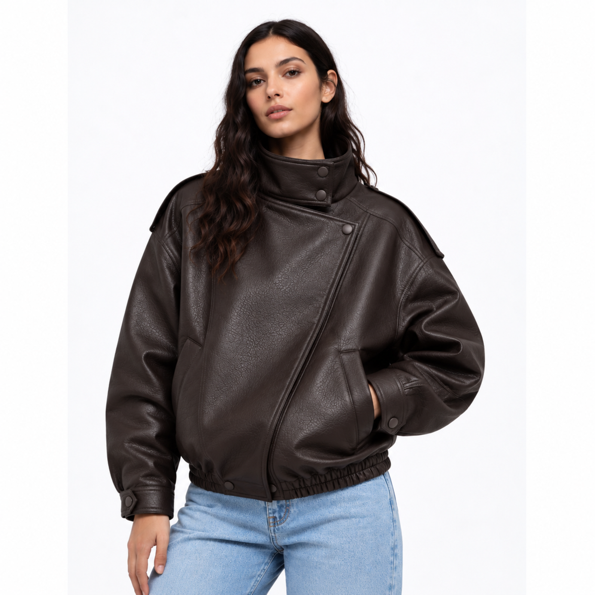 Blouson col montant effet cuir grainé
