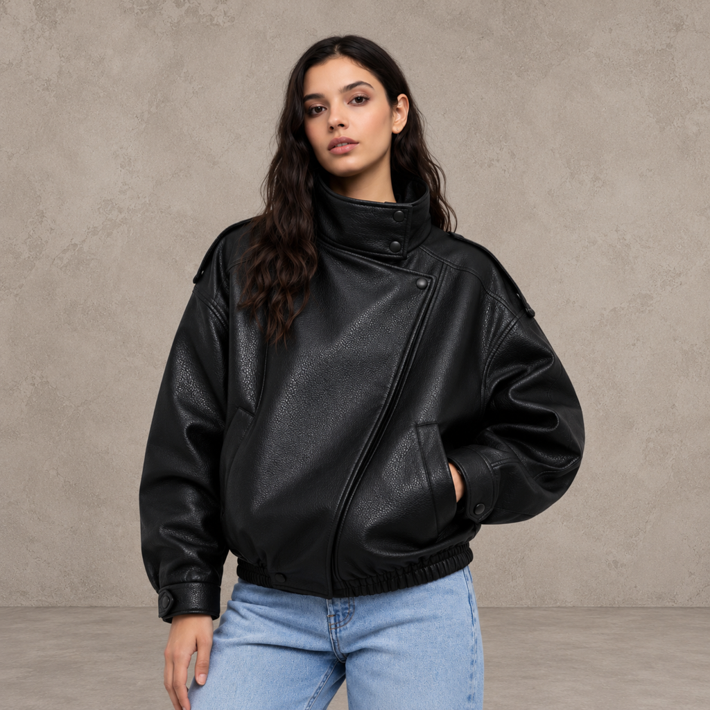 Blouson col montant effet cuir grainé