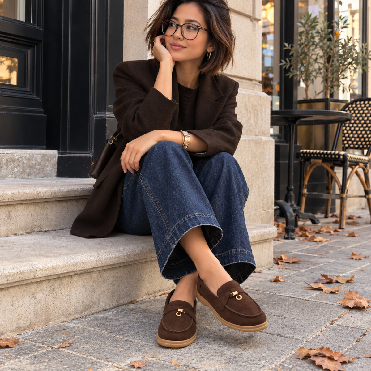Mocassins femme marron effet daim avec semelle anti-dérapante et détail doré – La Baraka