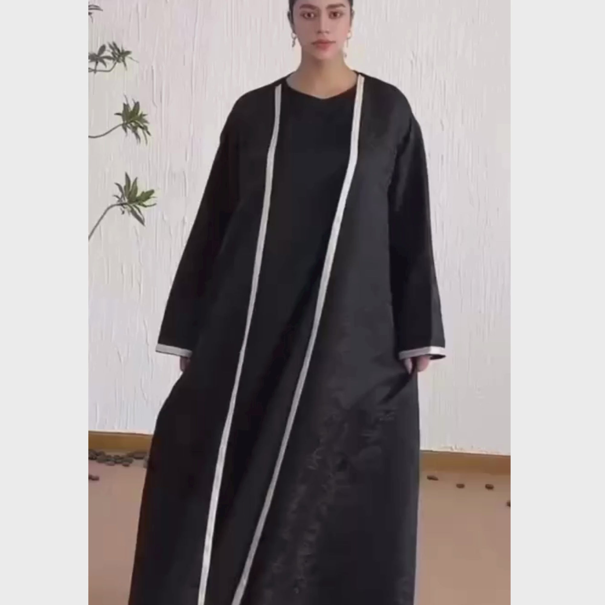 Ensemble Kimono brocart noir 2 pièces