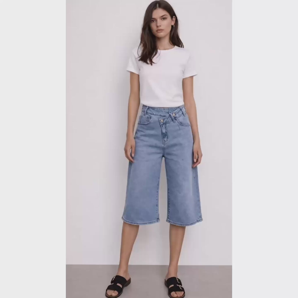 Pantacourt jean denim bleu
