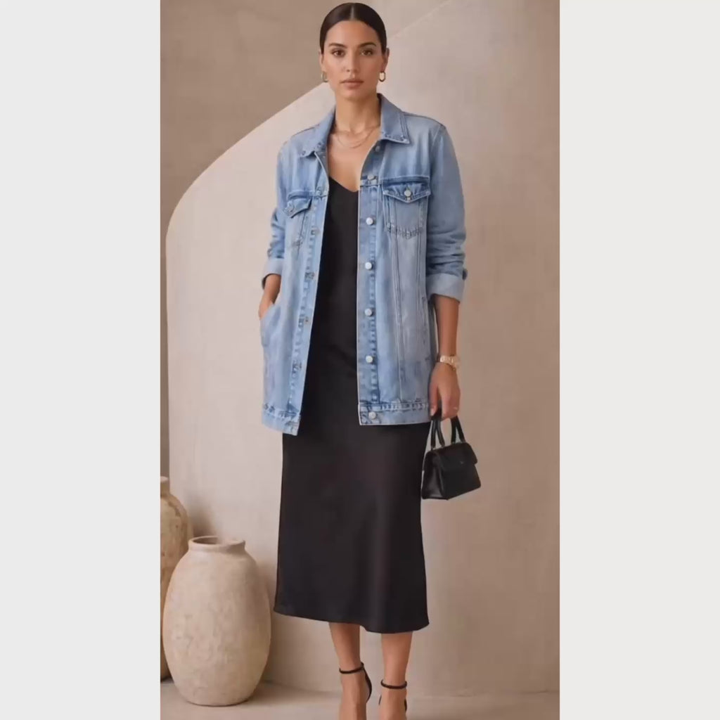 Veste en jean longue oversize bleu