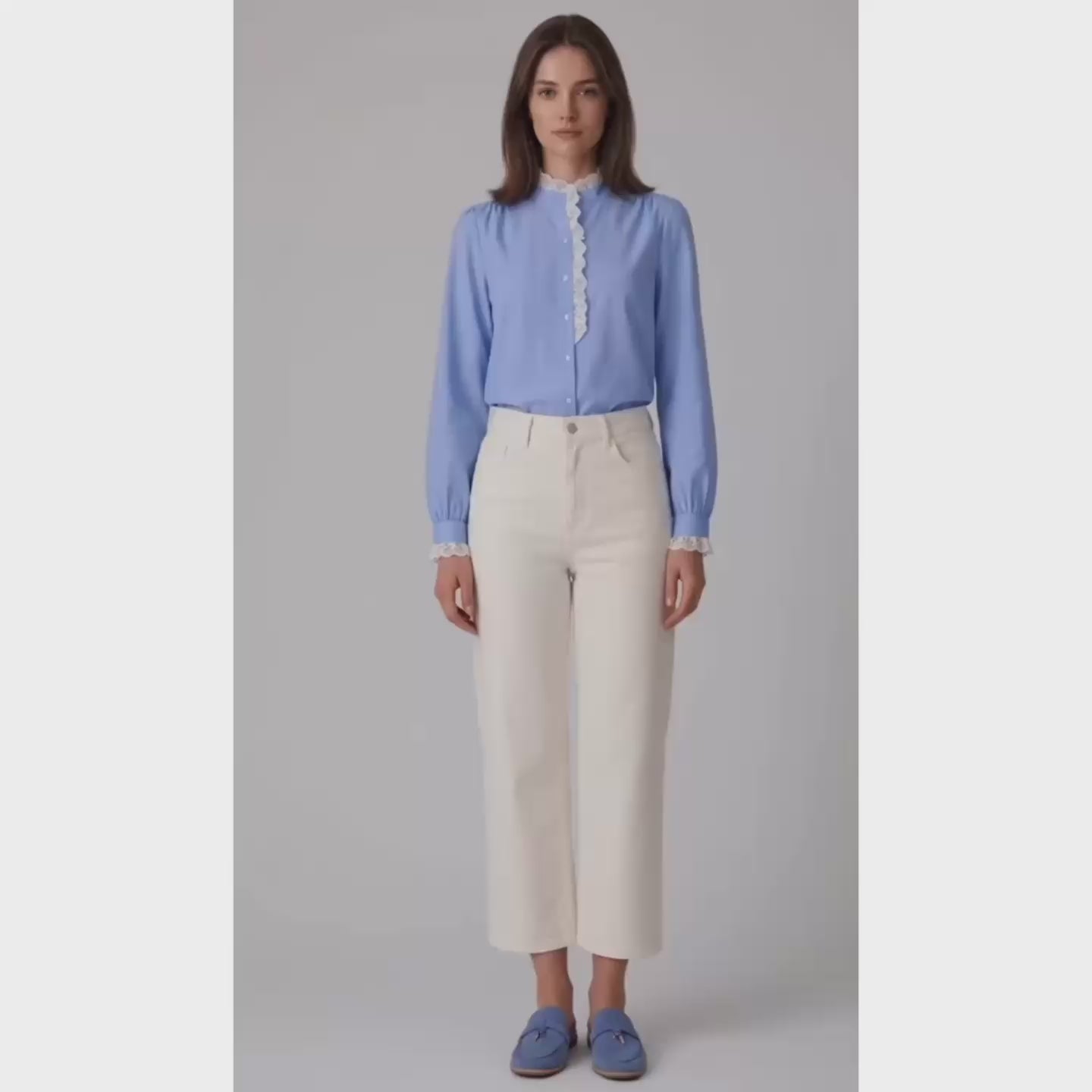 Pantalon écru coupe wide 7/8 en jean denim stretch